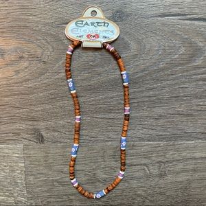 Brown Bead Necklace with Blue Accent Beads NWT